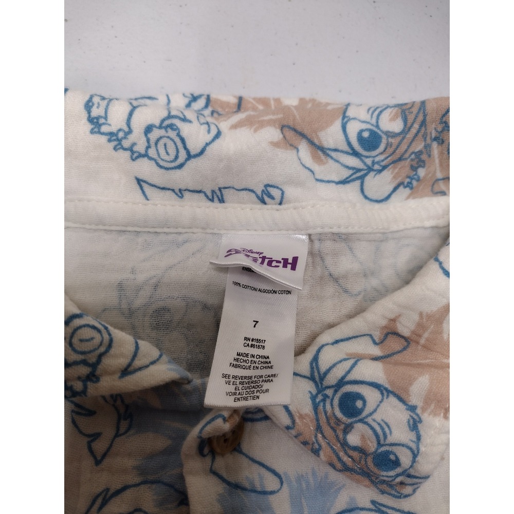 Disney Stitch Kids 2 Piece Cotton Gauze Shirt and Shorts Set White Blue Size 7 - Picture 4 of 4